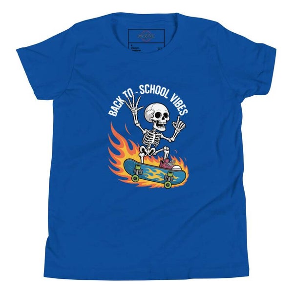 Back to School Vibes Kids Youth T-Shirt – Flaming Skeleton Skateboarder | Cool Back to School Gift | McXinetje-McXine
