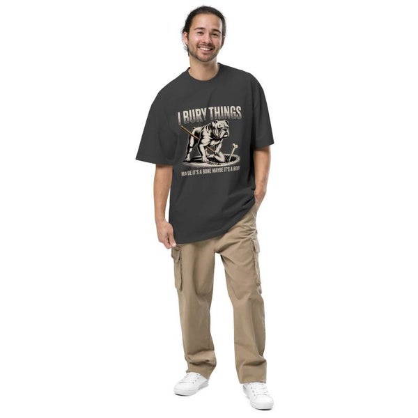 I Bury Things Oversized Faded T-Shirt – Funny Bulldog Graphic | Humour Gift for Dog Lovers | McXinetje-McXine