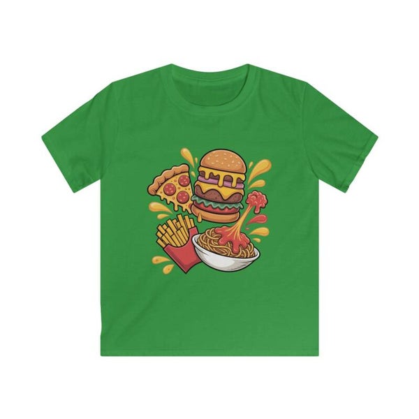 Kids Fast Food Graphic Tee — Burger, Pizza, Fries & Noodles Cartoon Shirt
