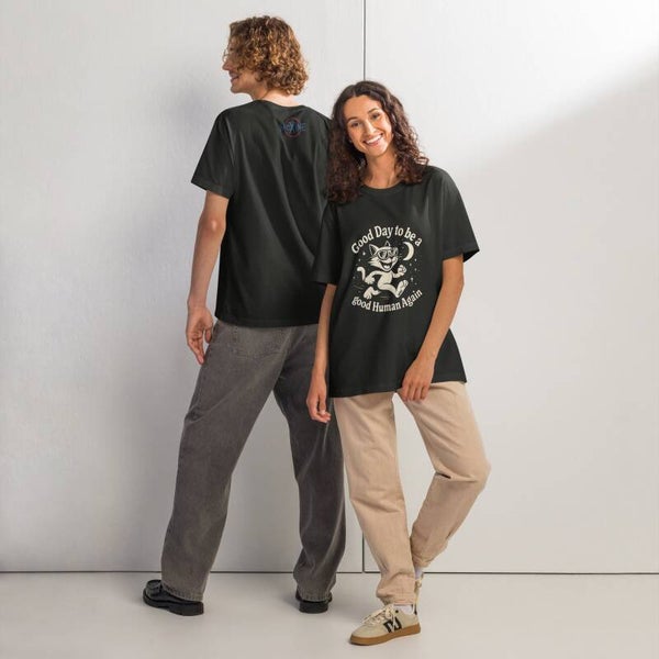 Good Day to be a Good Human Again T-Shirt | Retro Cat Graphic Tee | Funny Gift | McXinetje