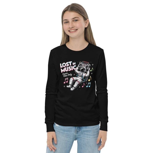 Lost in Music Kids Long Sleeve Tee | Cosmic Vibes Astronaut Print | McXinetje-McXine