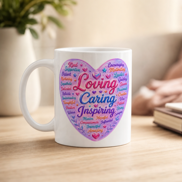 Loving, Caring, Inspiring – Teacher Appreciation Mug | McXinetje-McXine