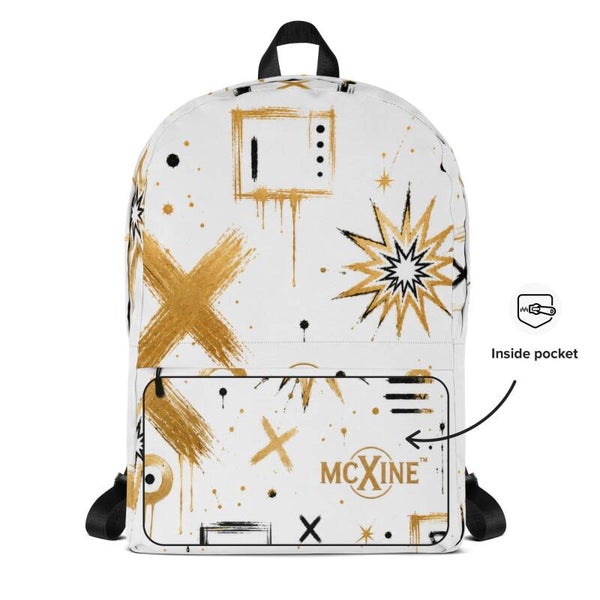 X Mark the Spark™ | Kids Backpack | Gold & White All-Over Print | McXinetje-McXine