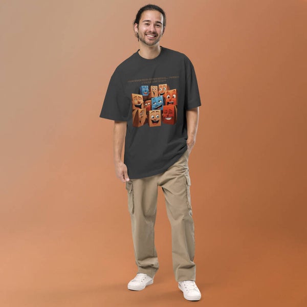 McXinetje Emoji Faces Oversized Faded T-Shirt – Bold Colourful Character Print | Unisex Streetwear | McXinetje-McXine