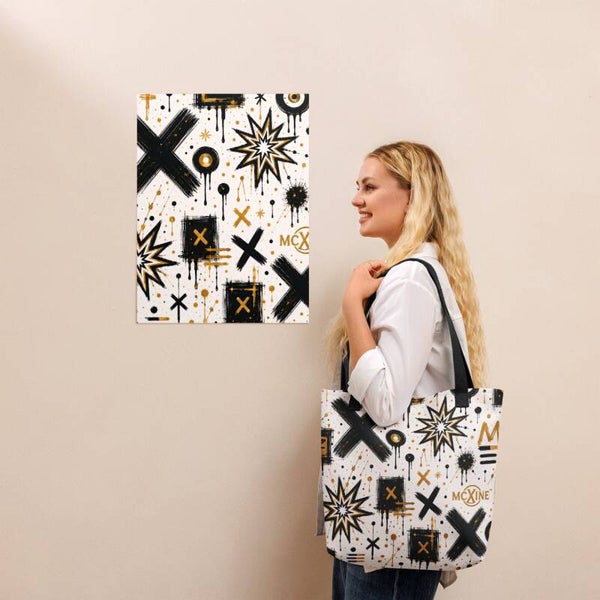 X Mark the Spark™ | Graphic Tote Bag | Bold Black & Gold All-Over Print | McXinetje-McXine
