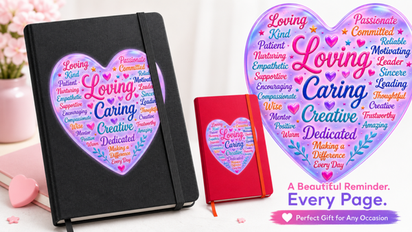 Loving, Caring, Inspiring, Dedicated – Teacher Appreciation Hardcover Notebook | McXinetje-McXine