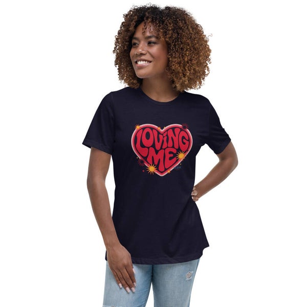 Loving Me Women’s Relaxed T-Shirt – Bold Retro Heart Graphic | Self-Love Statement Tee | McXinetje-McXine