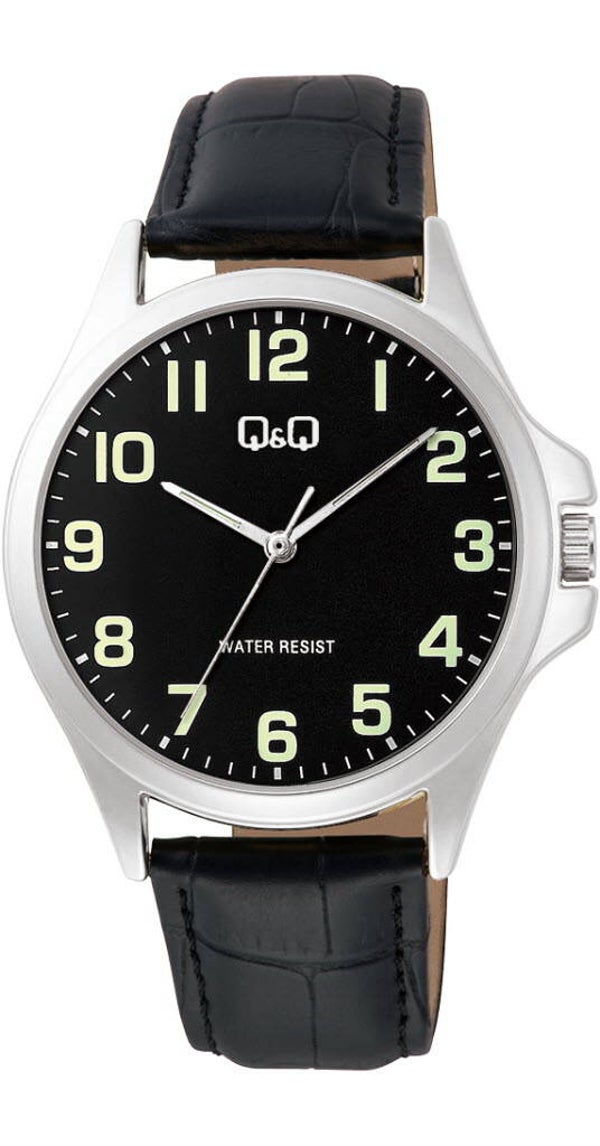 Q&Q Herenhorloge Zilver Metaal Leren Band C36A-014PY