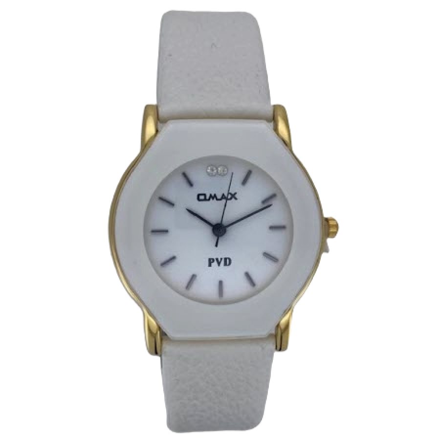 OMAX Dameshorloge Wit Leren Band - X193