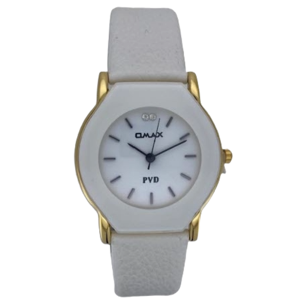 OMAX Dameshorloge Wit Leren Band - X193
