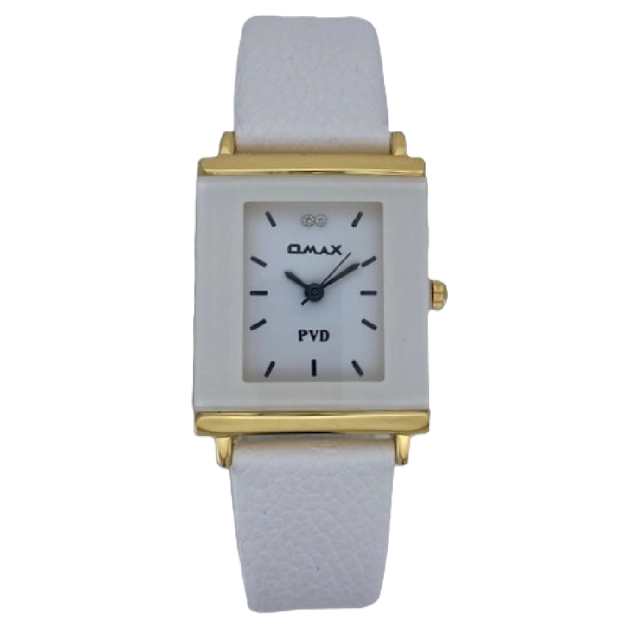 OMAX Dameshorloge Wit Leren Band - X198