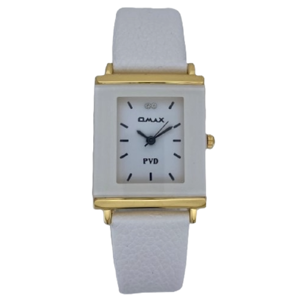 OMAX Dameshorloge Wit Leren Band - X198