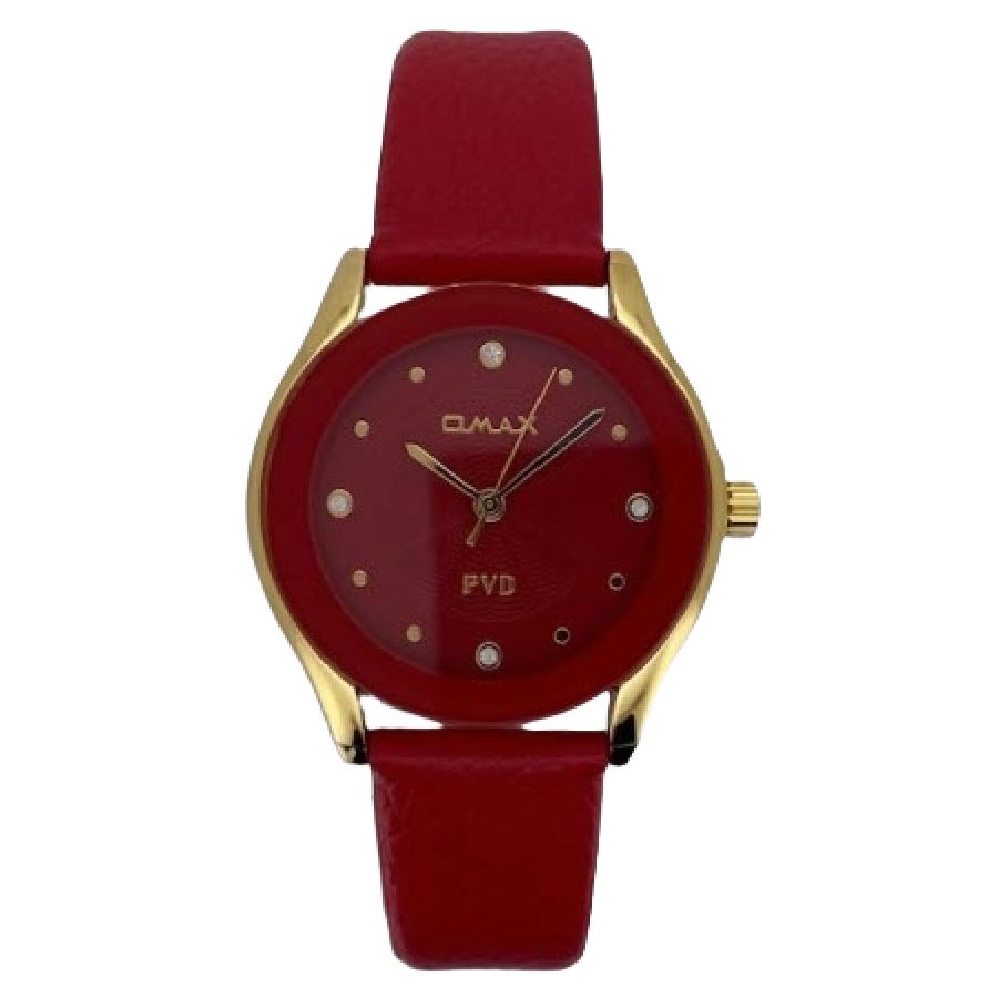 OMAX Herenhorloge Goud/Rood Metaal Leren Band - X202