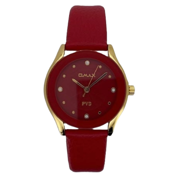 OMAX Herenhorloge Goud/Rood Metaal Leren Band - X202