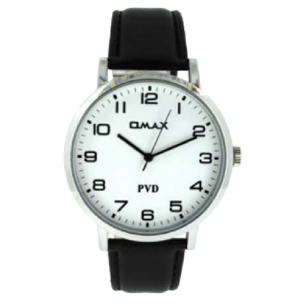 OMAX Herenhorloge Zilver Metaal Leren Band - X098