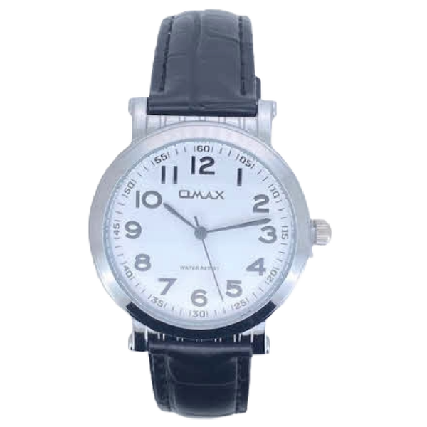 OMAX Herenhorloge Zilver Metaal Leren Band - X173