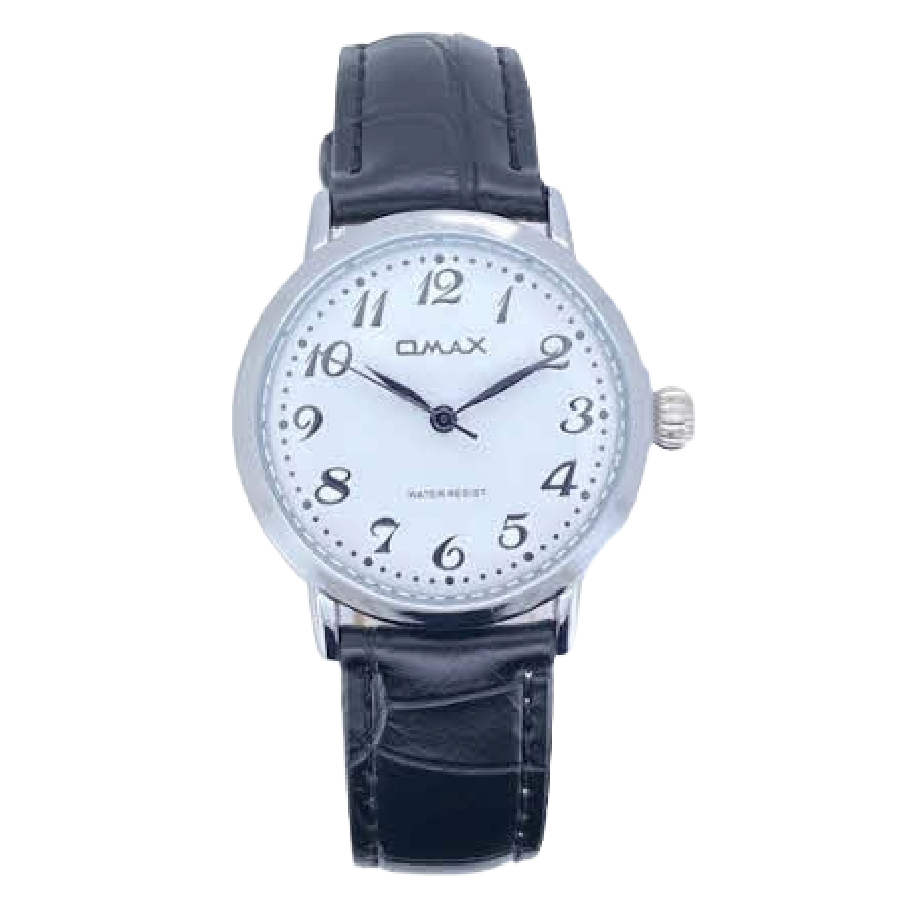 OMAX Herenhorloge Zilver Metaal Leren Band - X183