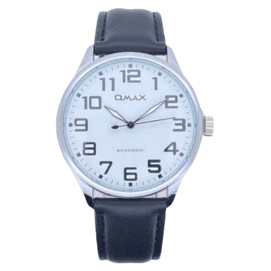 OMAX Herenhorloge Zilver Metaal Leren Band - X184