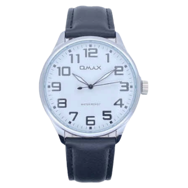 OMAX Herenhorloge Zilver Metaal Leren Band - X184