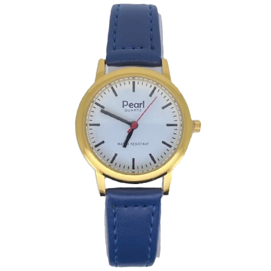 Pearl Dameshorloge Goud Blauwe Leren Band - 10/PL004G.05