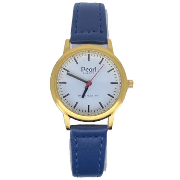Pearl Dameshorloge Goud Blauwe Leren Band - 10/PL004G.05