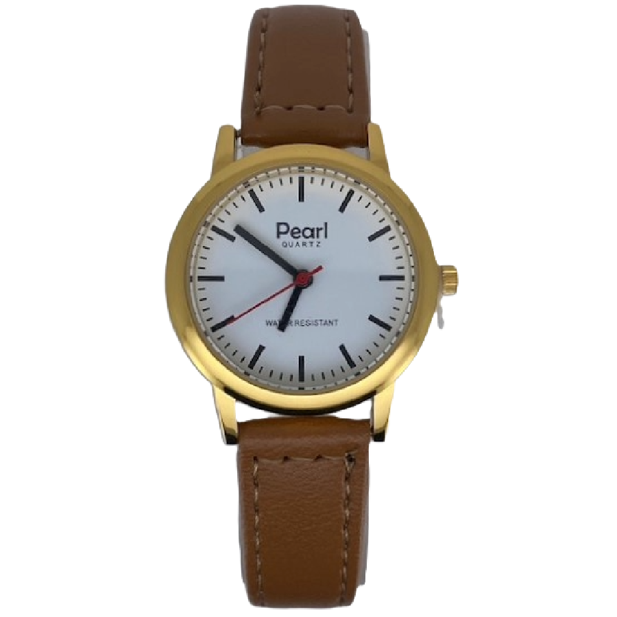 Pearl Dameshorloge Goud Cognac Leren Band - 10/PL004G.03