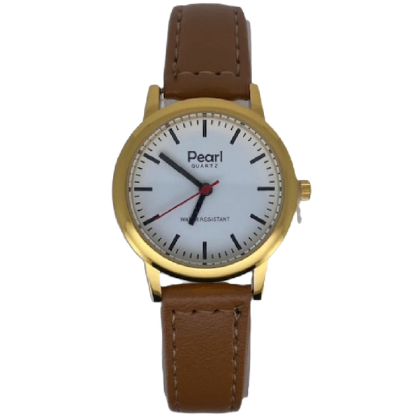 Pearl Dameshorloge Goud Cognac Leren Band - 10/PL004G.03