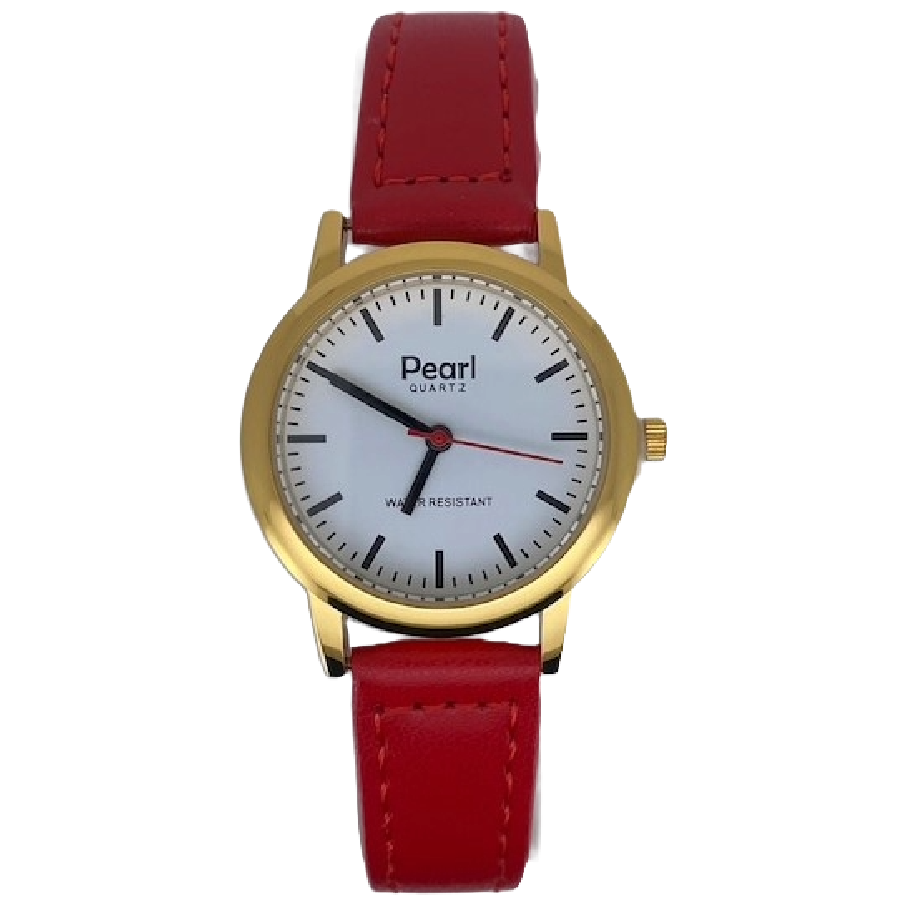 Pearl Dameshorloge Goud Rode Leren Band - 10/PL004G.06