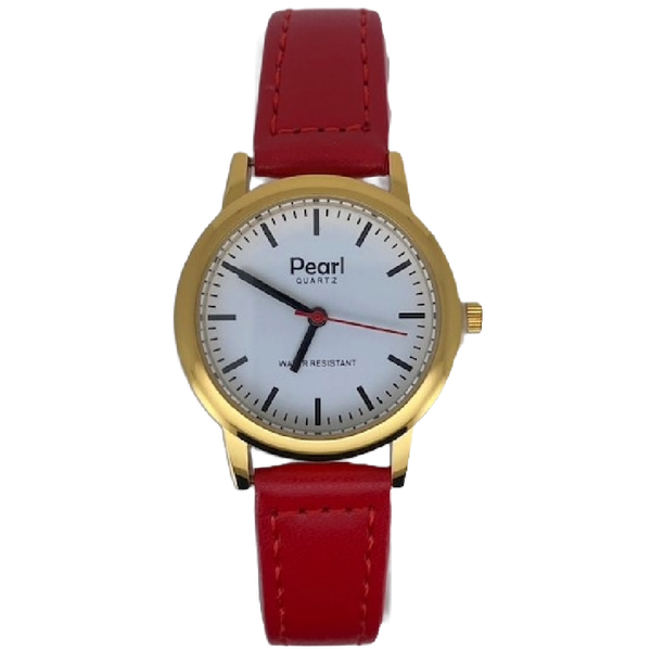 Pearl Dameshorloge Goud Rode Leren Band - 10/PL004G.06