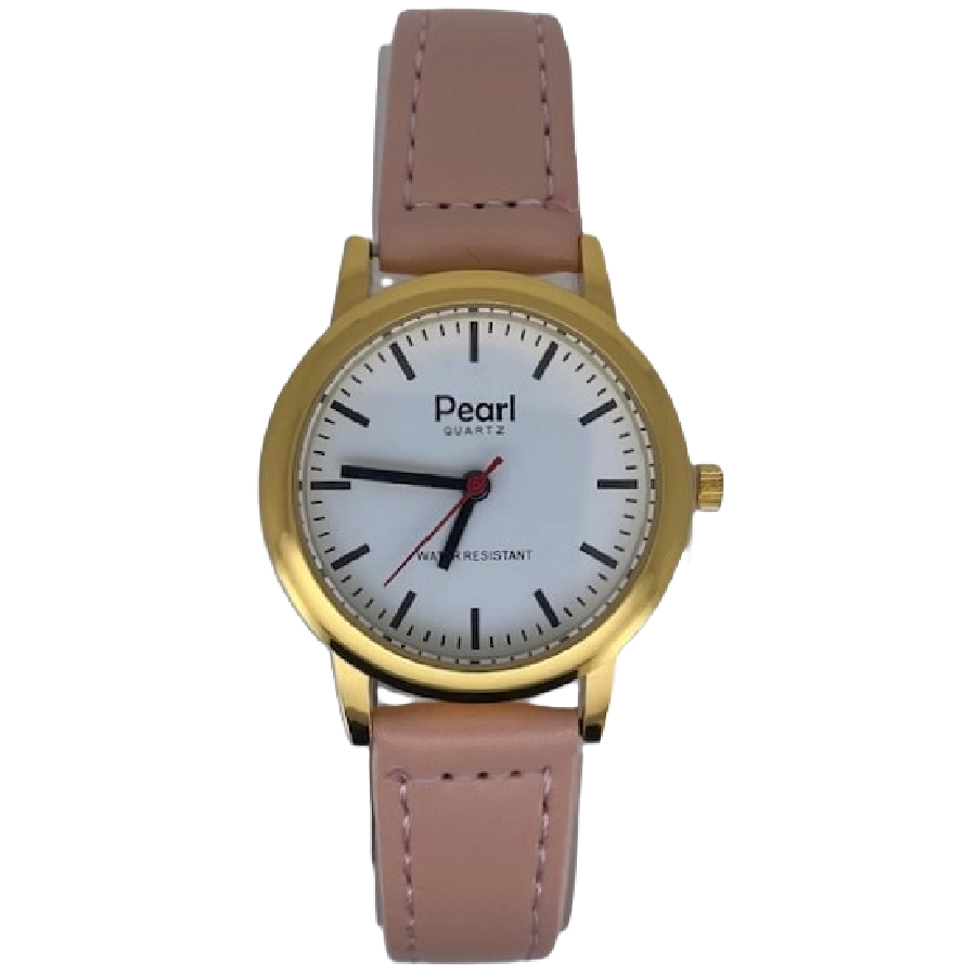 Pearl Dameshorloge Goud Roze Leren Band - 10/PL004G.13