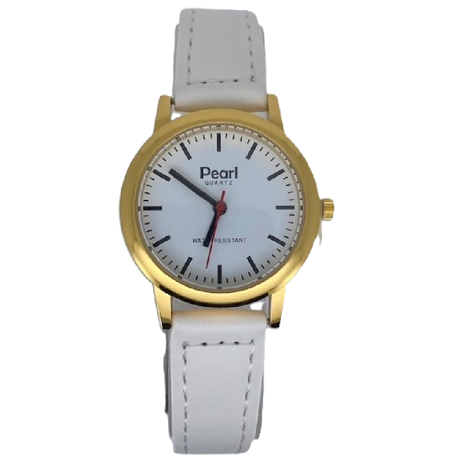 Pearl Dameshorloge Goud Witte Leren Band - 10/PL004G.09