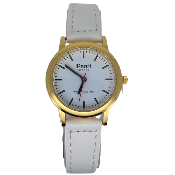 Pearl Dameshorloge Goud Witte Leren Band - 10/PL004G.09