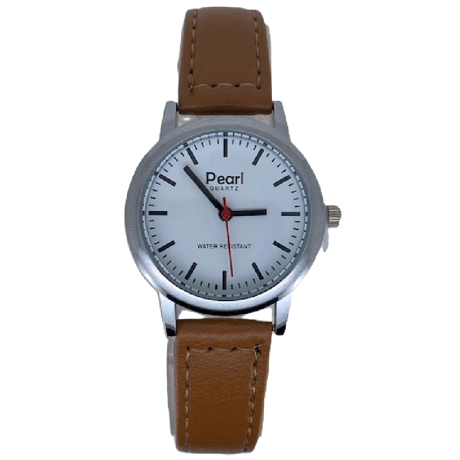Pearl Dameshorloge Zilver Cognac Leren Band - 10/PL004S.03