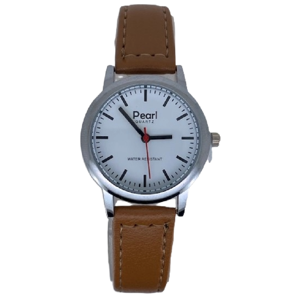 Pearl Dameshorloge Zilver Cognac Leren Band - 10/PL004S.03