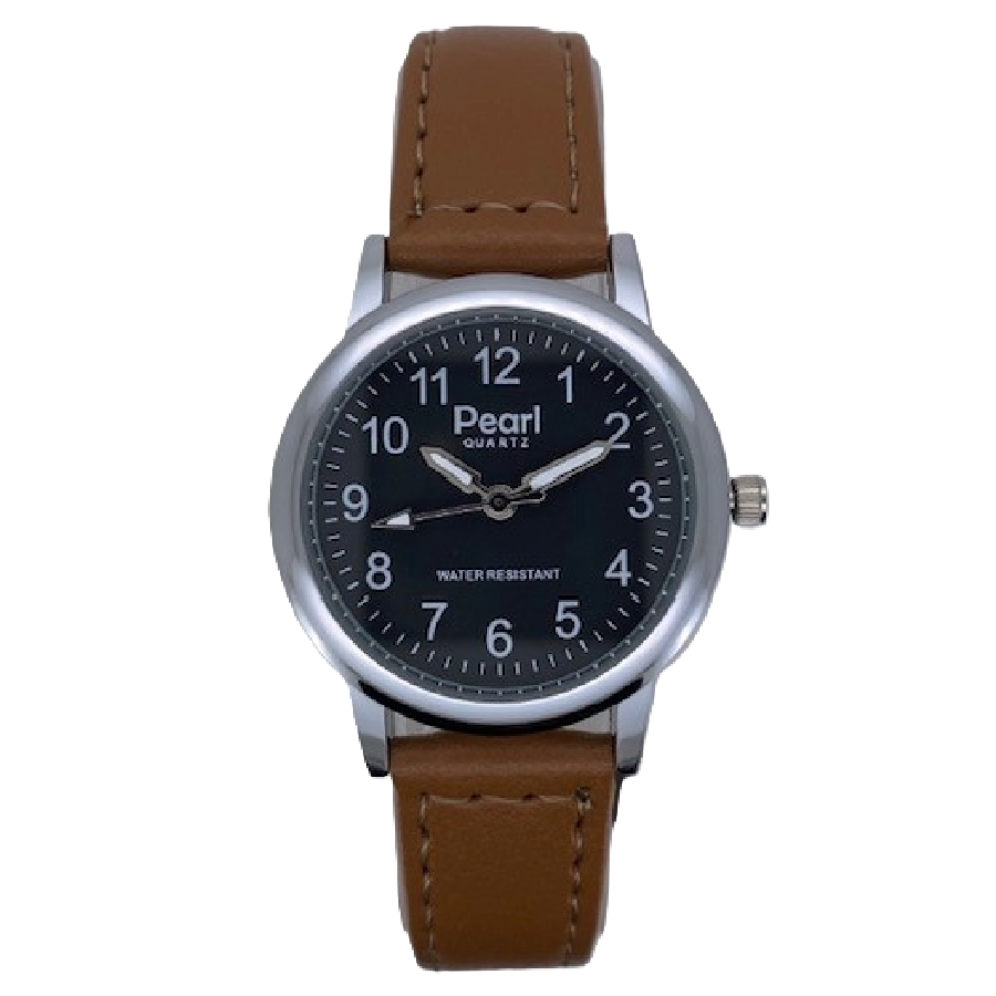 PEARL Dameshorloge Zilver Metaal Leren Band - 10/PDL004