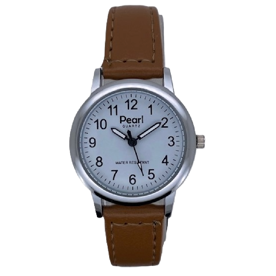 PEARL Dameshorloge Zilver Metaal Leren Band - 10/PDL006