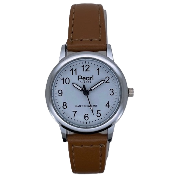 PEARL Dameshorloge Zilver Metaal Leren Band - 10/PDL006