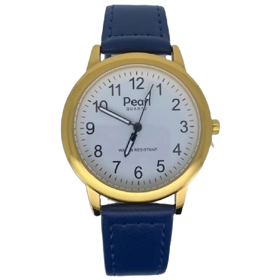 Pearl Herenhorloge Goud Blauwe Leren Band - 10/PL001G.05