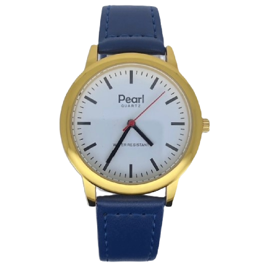 Pearl Herenhorloge Goud Blauwe Leren Band - 10/PL003G.05