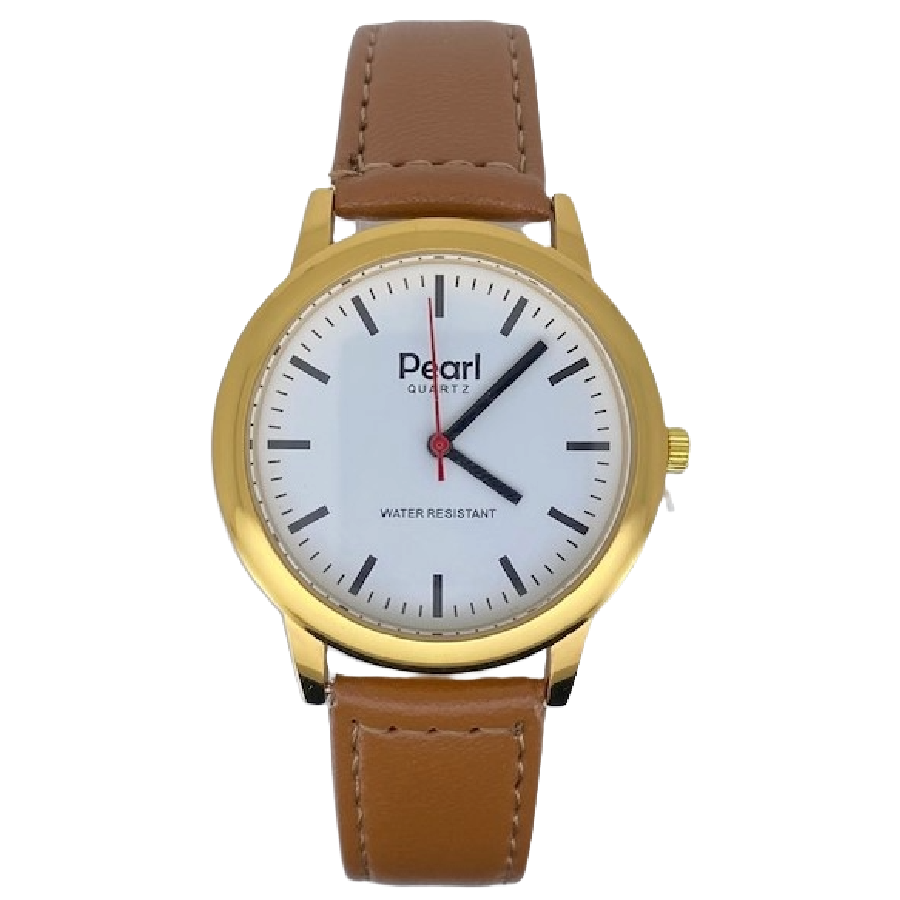 Pearl Herenhorloge Goud Cognac Leren Band - 10/PL003G.03