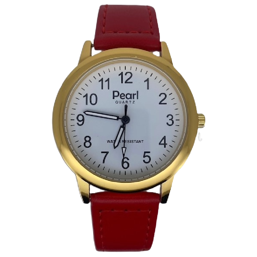 Pearl Herenhorloge Goud Rode Leren Band - 10/PL001G.06