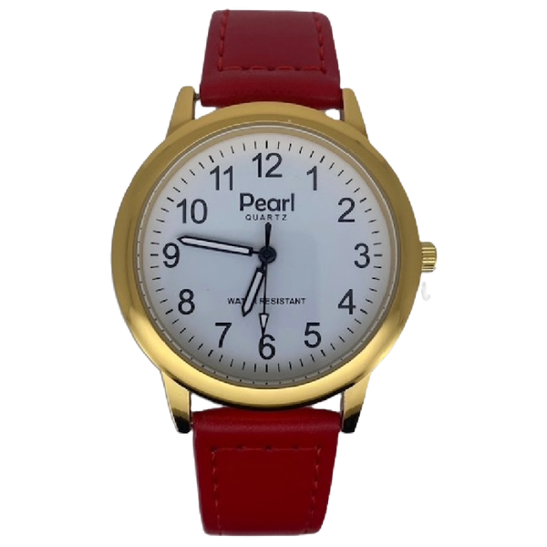 Pearl Herenhorloge Goud Rode Leren Band - 10/PL001G.06