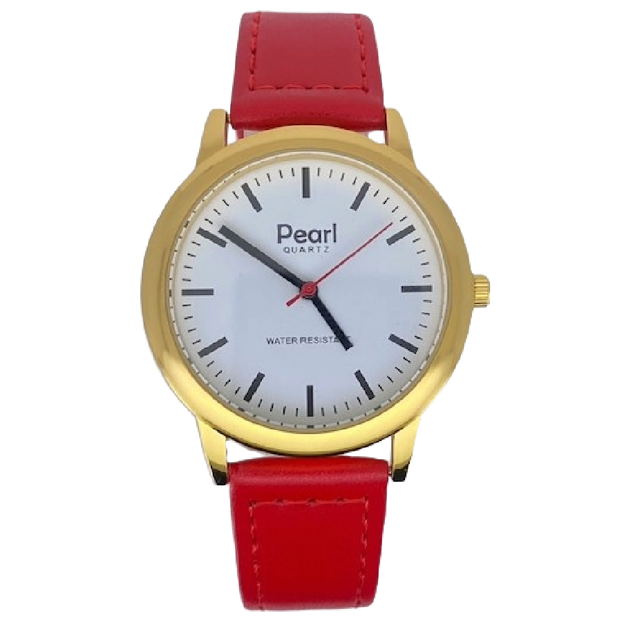 Pearl Herenhorloge Goud Rode Leren Band - 10/PL003G.06