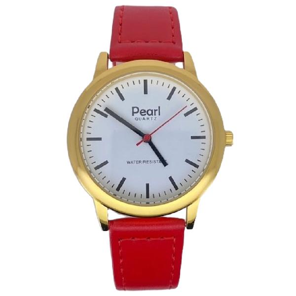 Pearl Herenhorloge Goud Rode Leren Band - 10/PL003G.06