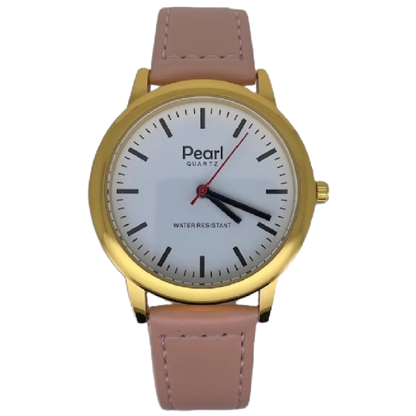 Pearl Herenhorloge Goud Roze Leren Band - 10/PL003G.13