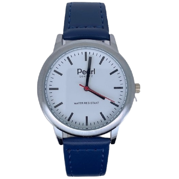 Pearl Herenhorloge Zilver Blauwe Leren Band - 10/PL003S.05