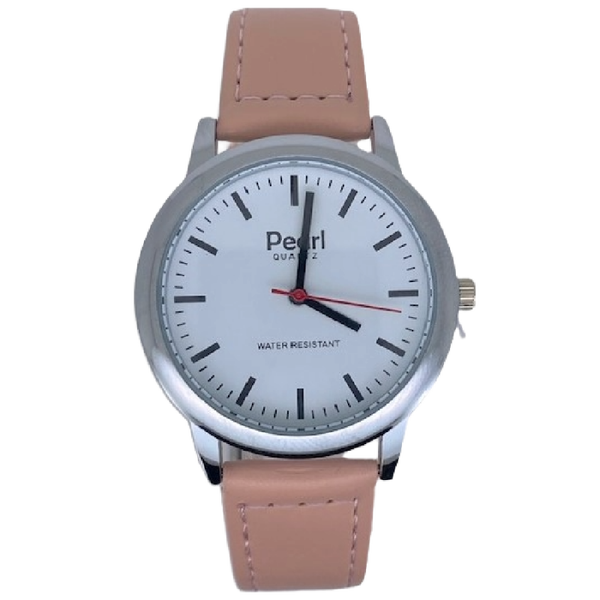 Pearl Herenhorloge Zilver Roze Leren Band - 10/PL003S.13