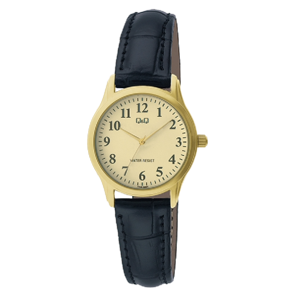 Q&Q Dameshorloge Goud Leren Band - C03A-008PY