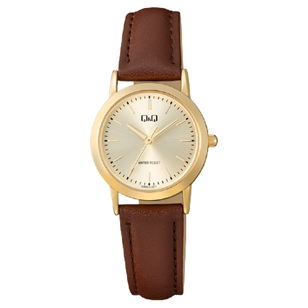 Q&Q Dameshorloge Goud Metaal Leren Band– 1128 C40A-012PY