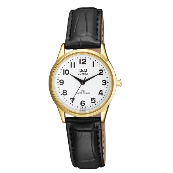 Q&Q Dameshorloge Goudkleurig Leren Band - C215J104Y